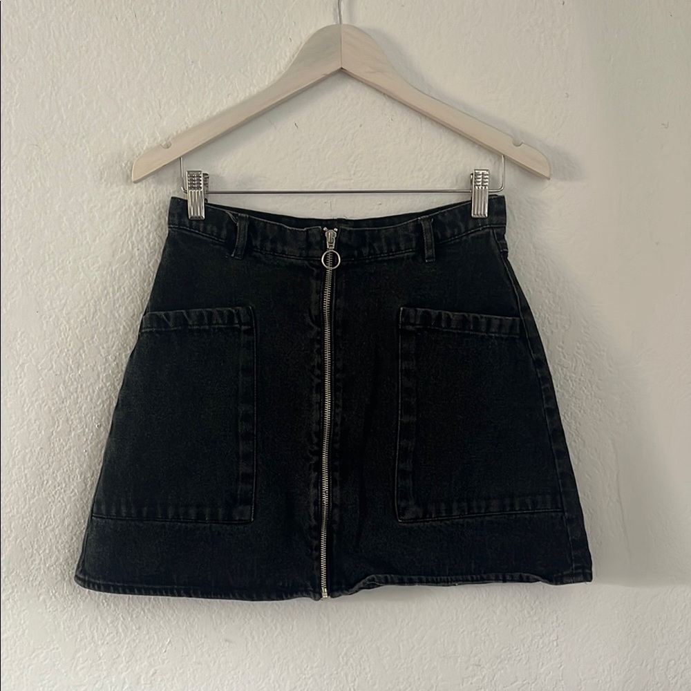 Black Denim Mini Skirt w Zipper